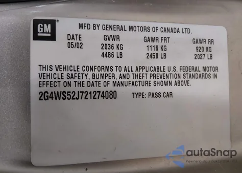 2002 Buick Century Custom из США, поврежденный, VIN 2G4WS52J721274080